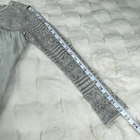 🔥100% Silk From Italy Gray Blouse Sheer Lace Coquette Feminine Girly Quiet Luxe - Picture 14 of 14